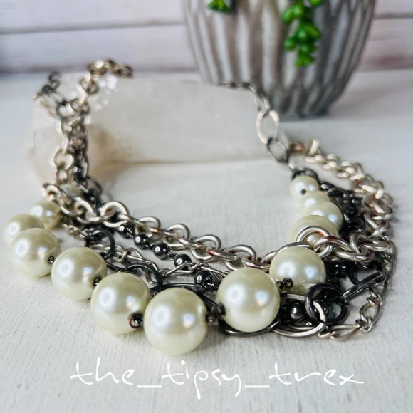 Simply Vera Vera Wang Jewelry - Simply Vera Wang Industrial Pearl Silver Tone Layered Necklace